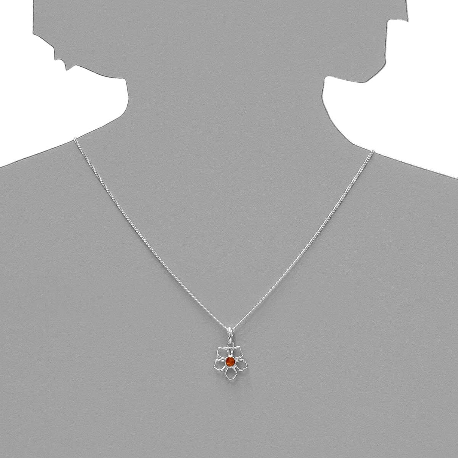 098-200580-A142s Kette mit Anhänger Blüte, Silber 925/000, Bernstein,-Länge wählbar-