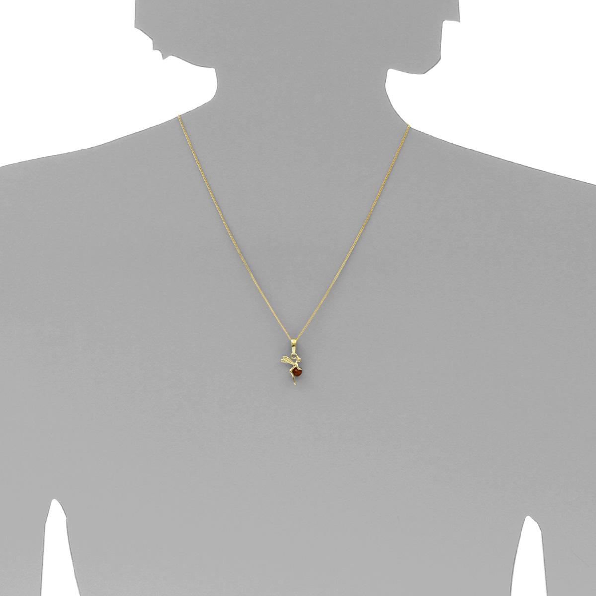 001-103653-A142s Kette mit Anhänger Gold 333/000, 42 cm, Elfe, Bernstein