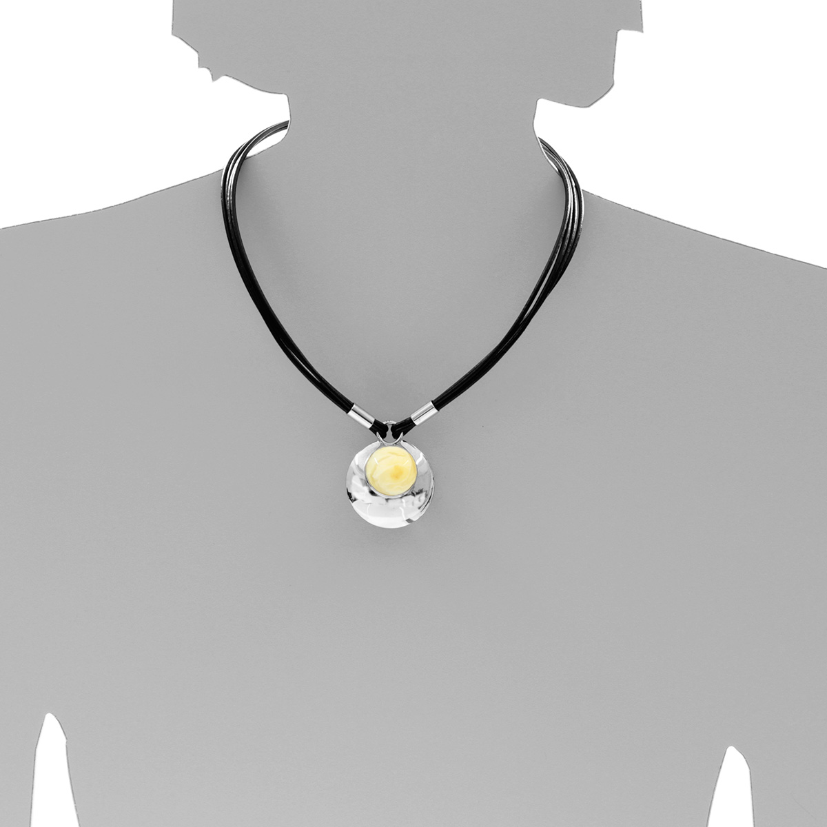550947050s Ledercollier mit Anhänger Silber 925/000, Bernstein- Unikat