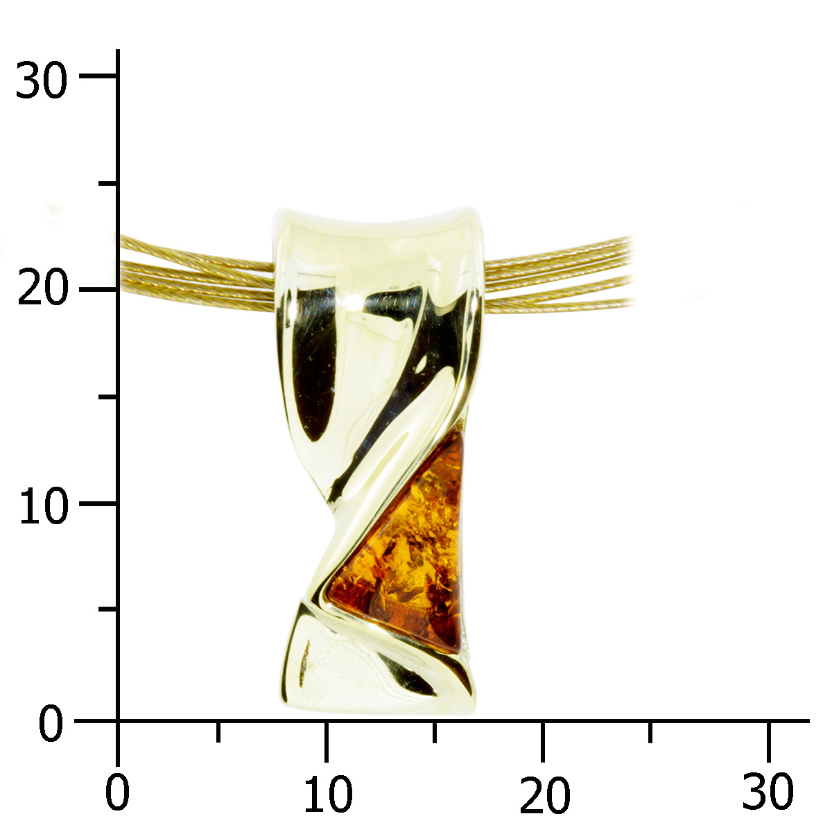 001-103205-A142k Nyloncollier mit Anhänger, Gold 333/000, 42 cm, Bernstein
